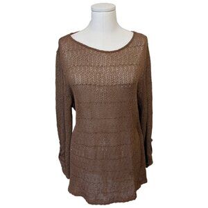 Indigo Soul Brown Open Knit Metallic Sequin Top Boho Tunic Lagenlook Artsy XL